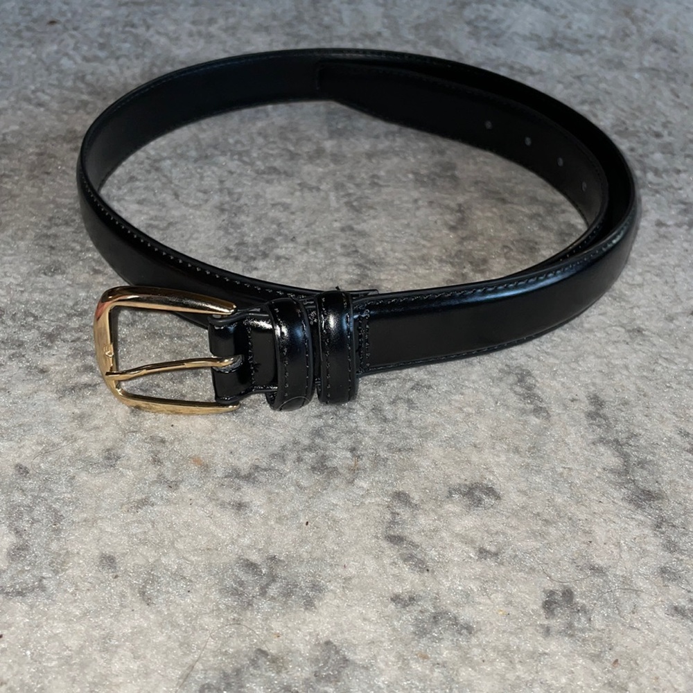 Black Leather Dress Belt with Gold Buckle size 36